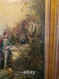 Peinture Ancienne Encadrée Huile Sur Toile Représentant Une Scène Galante