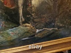Peinture Ancienne Encadrée Huile Sur Toile Représentant Une Scène Galante
