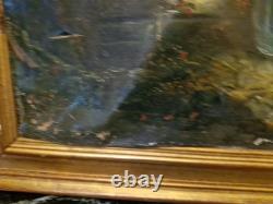 Peinture Ancienne Encadrée Huile Sur Toile Représentant Une Scène Galante