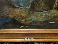Peinture Ancienne Encadrée Huile Sur Toile Représentant Une Scène Galante