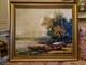 Peinture Ancienne Encadr&eacute;e, Huile Sur Toile Sign&eacute;e, Paysage Barque