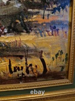 Peinture Ancienne Encadrée, Huile Sur Toile Signée, Paysage Barque