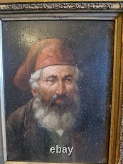 Peinture Ancienne Encadrée, Portrait D'homme Huile Sur Panneau