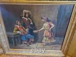 Peinture Ancienne Encadrée, Scène De Mousquetaires XIX Ème S