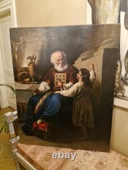 Peinture Ancienne Grand Format Huile Sur Toile Eli Et Samuel XIX Ème S