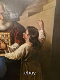 Peinture Ancienne Grand Format Huile Sur Toile Eli Et Samuel XIX Ème S