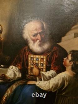 Peinture Ancienne Grand Format Huile Sur Toile Eli Et Samuel XIX Ème S