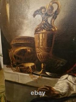 Peinture Ancienne Grand Format Huile Sur Toile Eli Et Samuel XIX Ème S