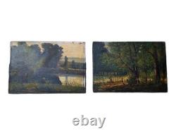Peinture Ancienne Huile Sur Bois Paysage Arbres, Pêche Tableau Signé