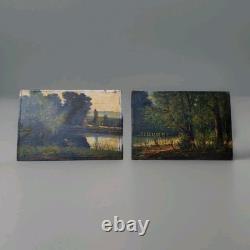 Peinture Ancienne Huile Sur Bois Paysage Arbres, Pêche Tableau Signé