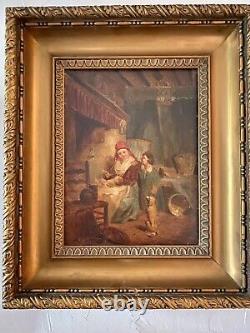 Peinture Ancienne Huile Sur Panneau Fin XIXe D'après Teniers École Hollandaise