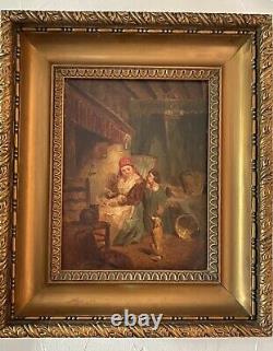 Peinture Ancienne Huile Sur Panneau Fin XIXe D'après Teniers École Hollandaise