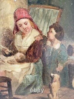Peinture Ancienne Huile Sur Panneau Fin XIXe D'après Teniers École Hollandaise