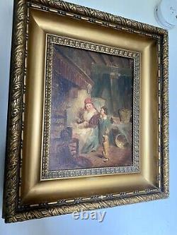 Peinture Ancienne Huile Sur Panneau Fin XIXe D'après Teniers École Hollandaise