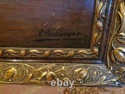 Peinture Ancienne, Huile Sur Toile Chien Saint Bernard Encadrée