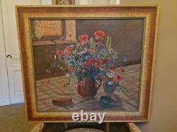 Peinture Ancienne, Huile Sur Toile Encadrée Représentant Un Bouquet De Fleurs