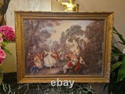 Peinture Ancienne, Huile Sur Toile Encadrée Représentant Une Scène Galante