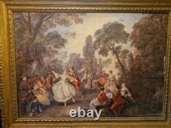 Peinture Ancienne, Huile Sur Toile Encadrée Représentant Une Scène Galante