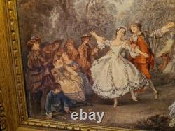 Peinture Ancienne, Huile Sur Toile Encadrée Représentant Une Scène Galante