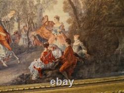 Peinture Ancienne, Huile Sur Toile Encadrée Représentant Une Scène Galante