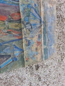Peinture Ancienne, Huile Sur Toile Grande Dimension