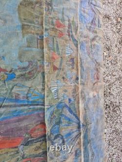 Peinture Ancienne, Huile Sur Toile Grande Dimension