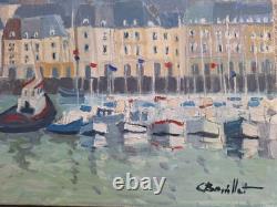 Peinture Ancienne Huile Sur Toile Honfleur Paysage Marin Bateau Voiliers