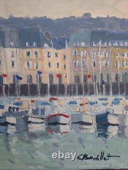 Peinture Ancienne Huile Sur Toile Honfleur Paysage Marin Bateau Voiliers