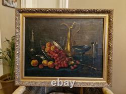 Peinture Ancienne, Huile Sur Toile Nature Morte Encadrée Et Signée