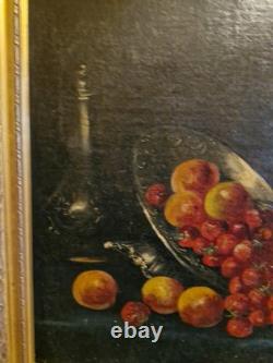 Peinture Ancienne, Huile Sur Toile Nature Morte Encadrée Et Signée