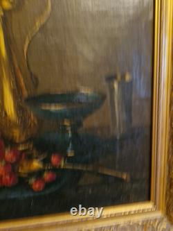 Peinture Ancienne, Huile Sur Toile Nature Morte Encadrée Et Signée