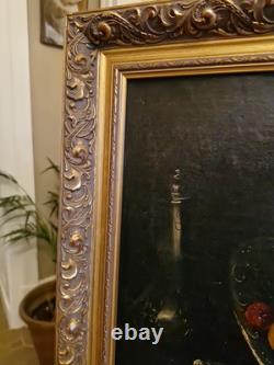 Peinture Ancienne, Huile Sur Toile Nature Morte Encadrée Et Signée