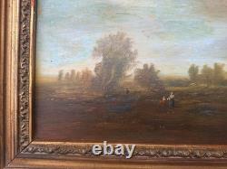 Peinture Ancienne Huile Sur Toile Paysage Barbizon Tableau Encadré Signé