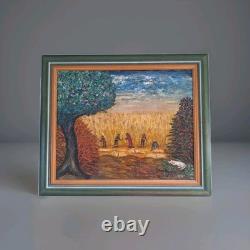 Peinture Ancienne Huile Sur Toile Paysage Campagne Agriculteurs Diaz Ojeda 1963