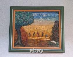 Peinture Ancienne Huile Sur Toile Paysage Campagne Agriculteurs Diaz Ojeda 1963