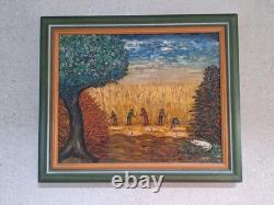 Peinture Ancienne Huile Sur Toile Paysage Campagne Agriculteurs Diaz Ojeda 1963
