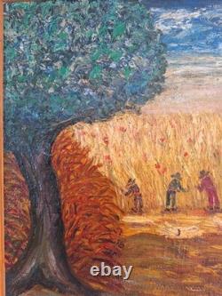 Peinture Ancienne Huile Sur Toile Paysage Campagne Agriculteurs Diaz Ojeda 1963