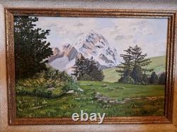 Peinture Ancienne, Huile Sur Toile Paysage De Montagne Signée Houriet
