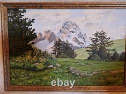 Peinture Ancienne, Huile Sur Toile Paysage De Montagne Signée Houriet