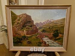 Peinture Ancienne Huile Sur Toile Paysage Et Chèvres Signée Et Datée