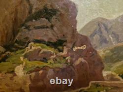 Peinture Ancienne Huile Sur Toile Paysage Et Chèvres Signée Et Datée