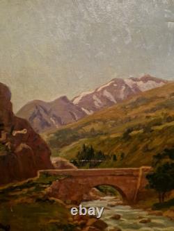 Peinture Ancienne Huile Sur Toile Paysage Et Chèvres Signée Et Datée
