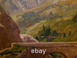 Peinture Ancienne Huile Sur Toile Paysage Et Chèvres Signée Et Datée