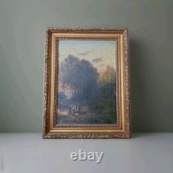 Peinture Ancienne Huile Sur Toile Paysage XIXe siècle. Lavandières paysannes