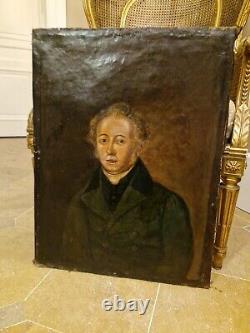 Peinture Ancienne, Huile Sur Toile Portrait D'homme XIX ÈME SIÈCLE