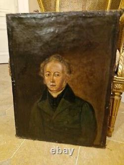 Peinture Ancienne, Huile Sur Toile Portrait D'homme XIX ÈME SIÈCLE