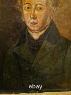 Peinture Ancienne, Huile Sur Toile Portrait D'homme XIX ÈME SIÈCLE