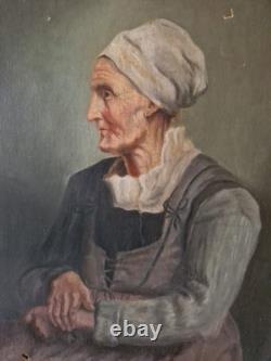 Peinture Ancienne Huile Sur Toile Portrait De Femme