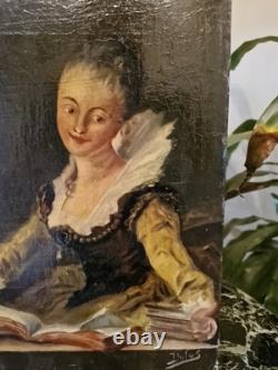 Peinture Ancienne, Huile Sur Toile Portrait De Femme