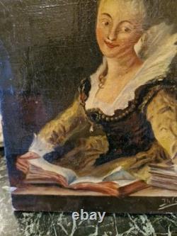 Peinture Ancienne, Huile Sur Toile Portrait De Femme